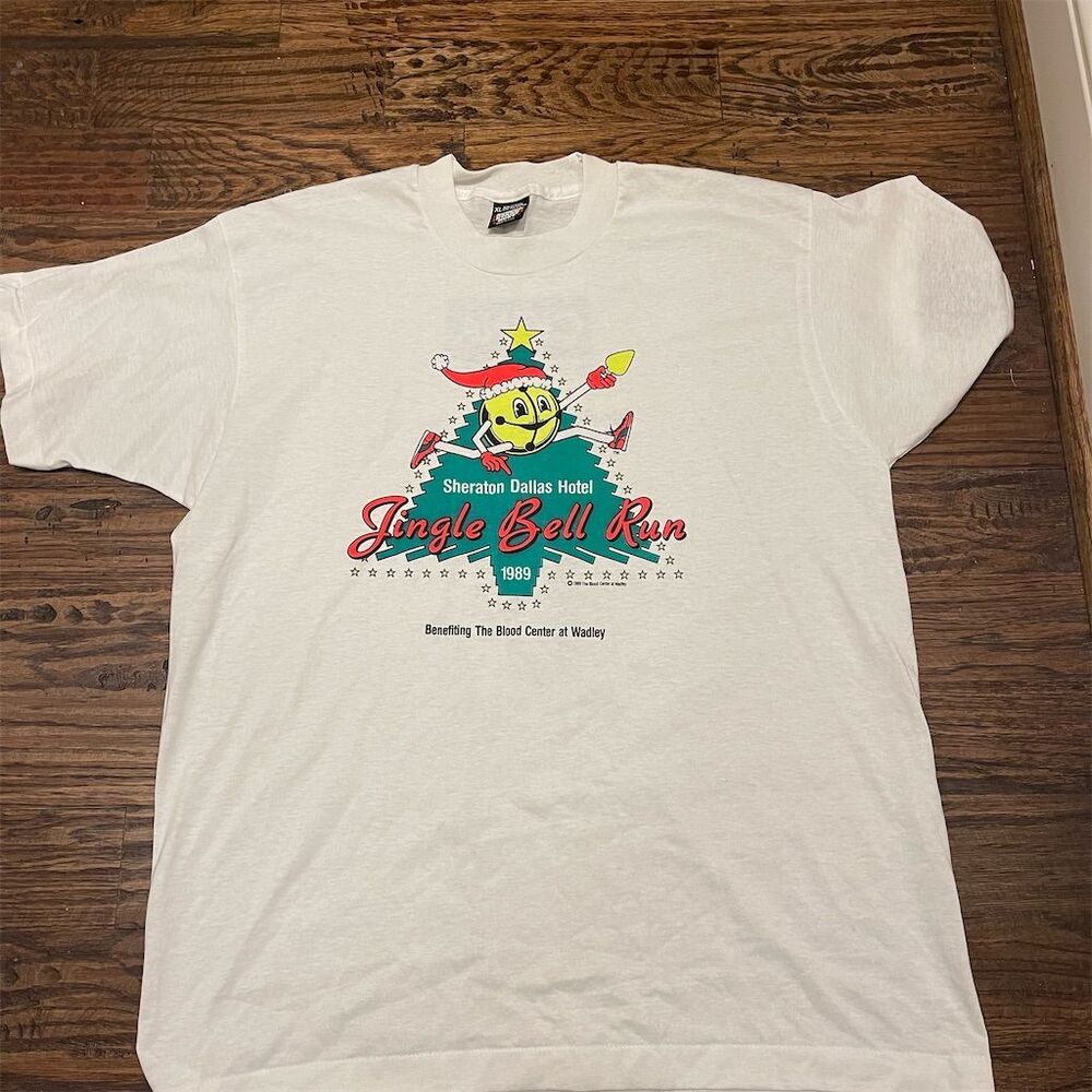 Vintage 1989 Jingle Bell Run T-Shirt Unisex XL Christmas Screen Stars Best